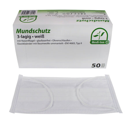 Medi-Inn Mundschutz Atemschutz mit Elastikbändern Typ II 3-lagig weiß