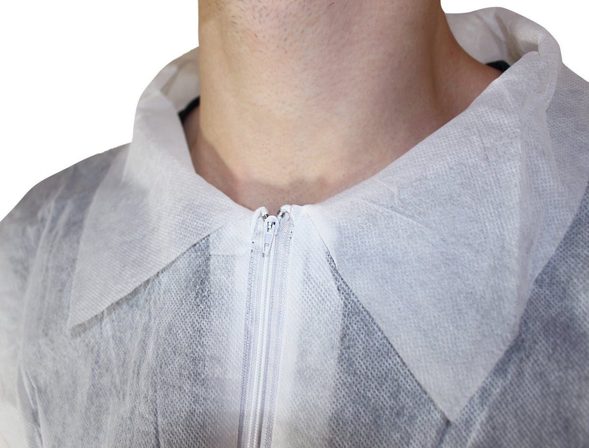Medi-Inn PP-Overall weiß mit Reißverschluss und Hemdkragen