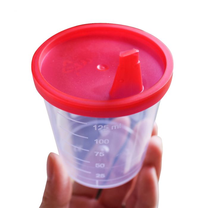 Medi-Inn Urinprobenbecher 125 ml mit rotem Schnappdeckel