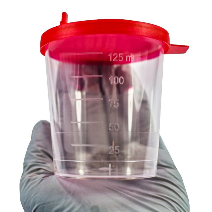 Medi-Inn Urinprobenbecher 125 ml mit rotem Schnappdeckel