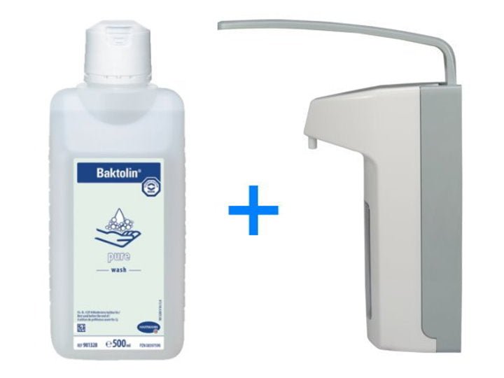 Medi-Inn Wandspender Kunststoff mit Langarmhebel für 500 ml Euroflaschen + Bode Baktolin pure Waschlotion 500 ml