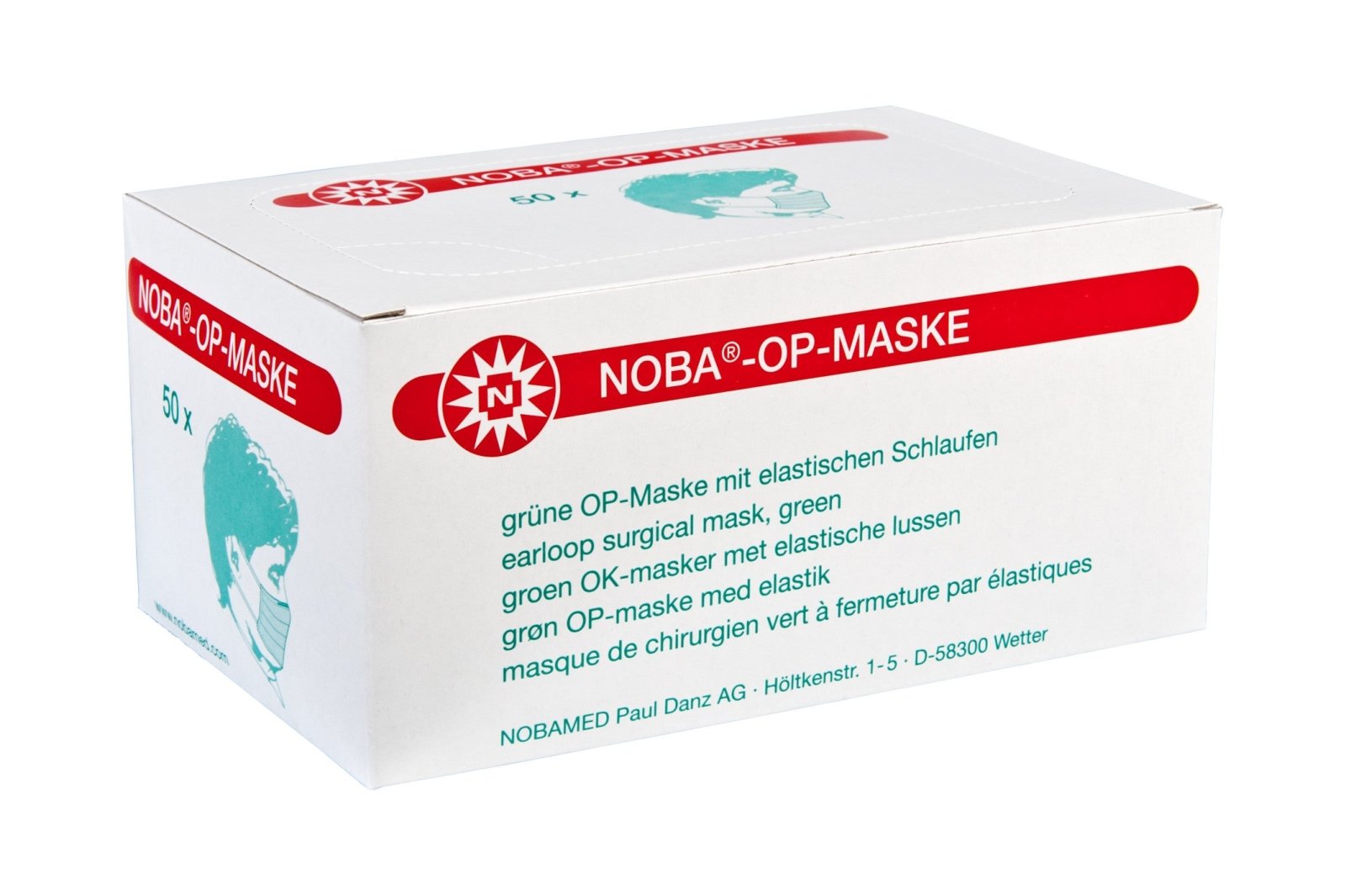 Noba Mundschutz Atemschutzmaske OP-Maske mit elastischer Schlaufe grün 3-lagig Typ IIR