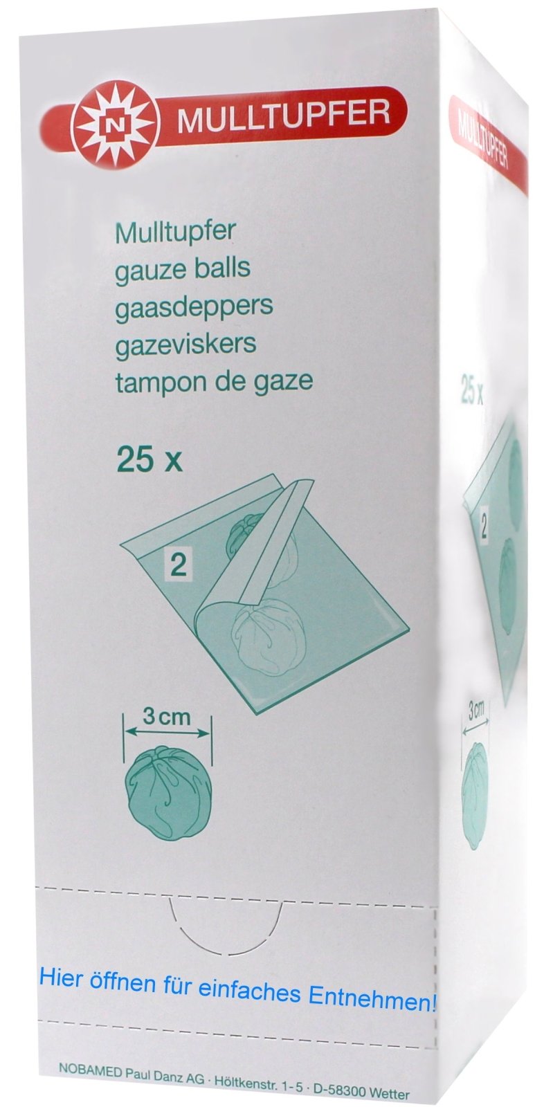 Noba sterile Mulltupfer 25 Sterilpackungen á 2 Stück Ø 3 cm