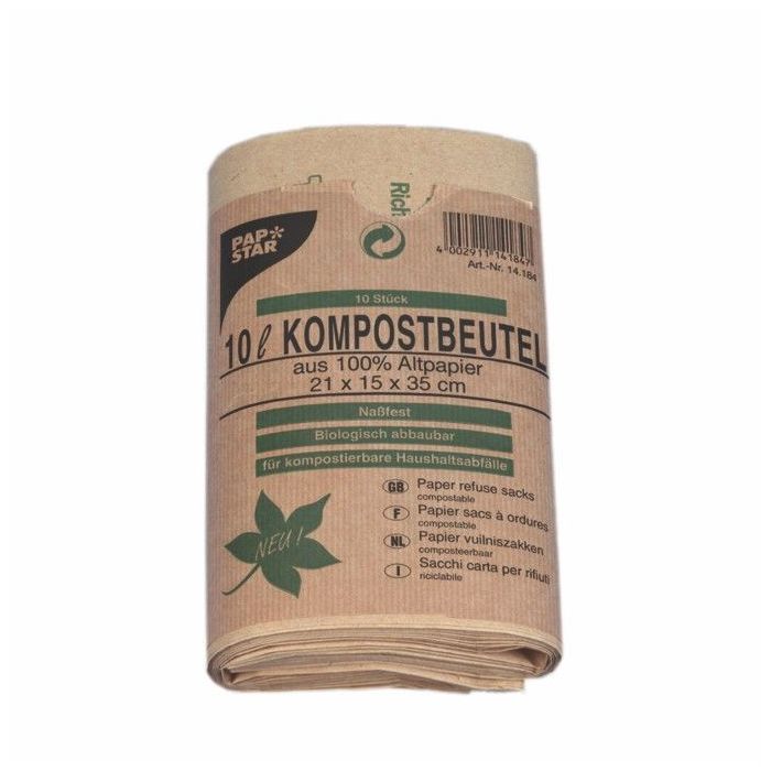 Papstar Bio-Kompostbeutel aus Papier 10 Liter 35 cm x 21 cm x 15 cm braun