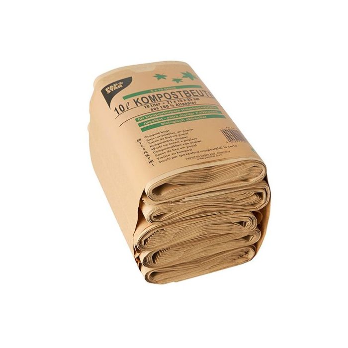 Papstar Bio-Kompostbeutel aus Papier 10 Liter 35 cm x 21 cm x 15 cm braun