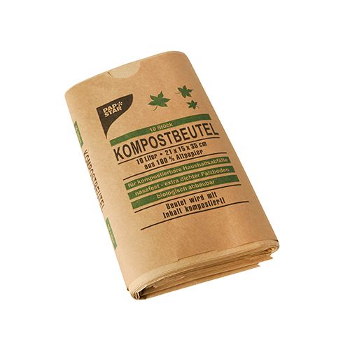Papstar Kompostbeutel aus Papier 10 Liter 35 cm x 21 cm x 15 cm braun